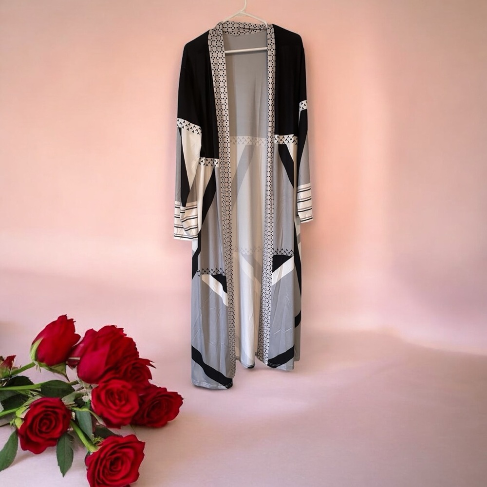 Elegant Black and White Women's silky coat Wrap - Picture 2 of 8